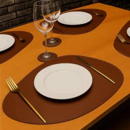 Jogo Americano Sousplat Dupla Face Premium Luxo em Couro Anti Derrapante Impermeável 4 peças OVAL (MARROM)