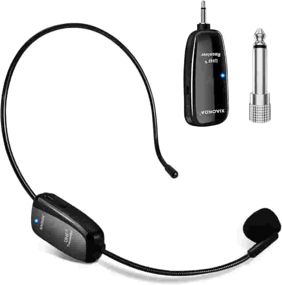 Microfone Sem Fio, Microfone Wireless UHF, Transmissão Sem Fio de 50 m, Faixa de Cabeça e Portátil 2 em 1, para Guia Turístico/Ensino/Discurso