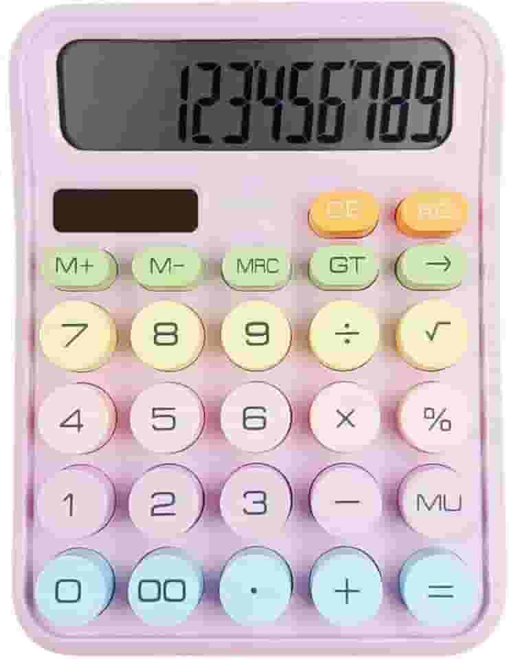 Calculadora Tela LCD Grande de 12 Dígitos, Mecânica, Colorida, Botões Grandes e Fáceis de Pressionar, Modo de repouso Automático, Para Escritório, Escola, Casa (Lilas)