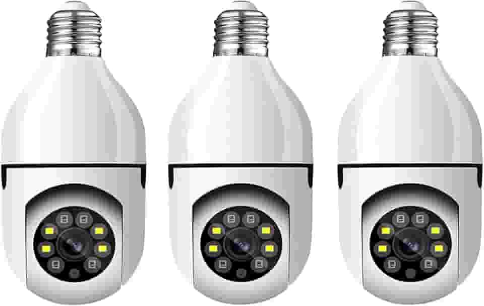 KIT 3 Câmeras de Segurança Câmera Lâmpada 2022 Câmera Espiã WiFi, 1080P Câmera de Base E27 com Visão Noturna Infravermelha intercomunicador bidirecional, Câmera Vigilância com Função de Rastreamento Automático - BELLA NET