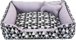 Cama para Cachorro Grande 70X55 Com Zíper Estampa Geométrico Preto Cinza