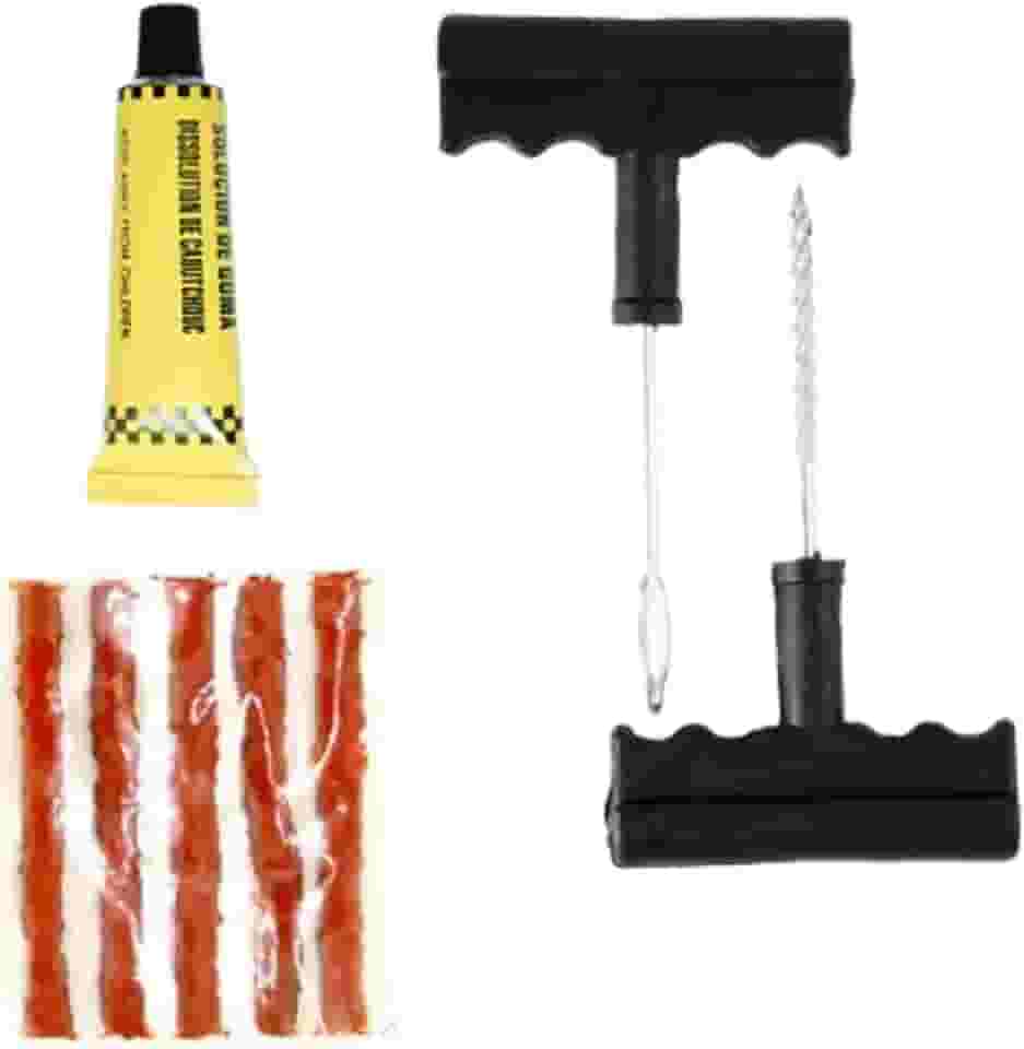 Kit Reparo de Pneu 8 Peças para Carro, Moto e Bicicleta – Sem Câmara, Ferramentas Inclusas, Ideal para Emergências