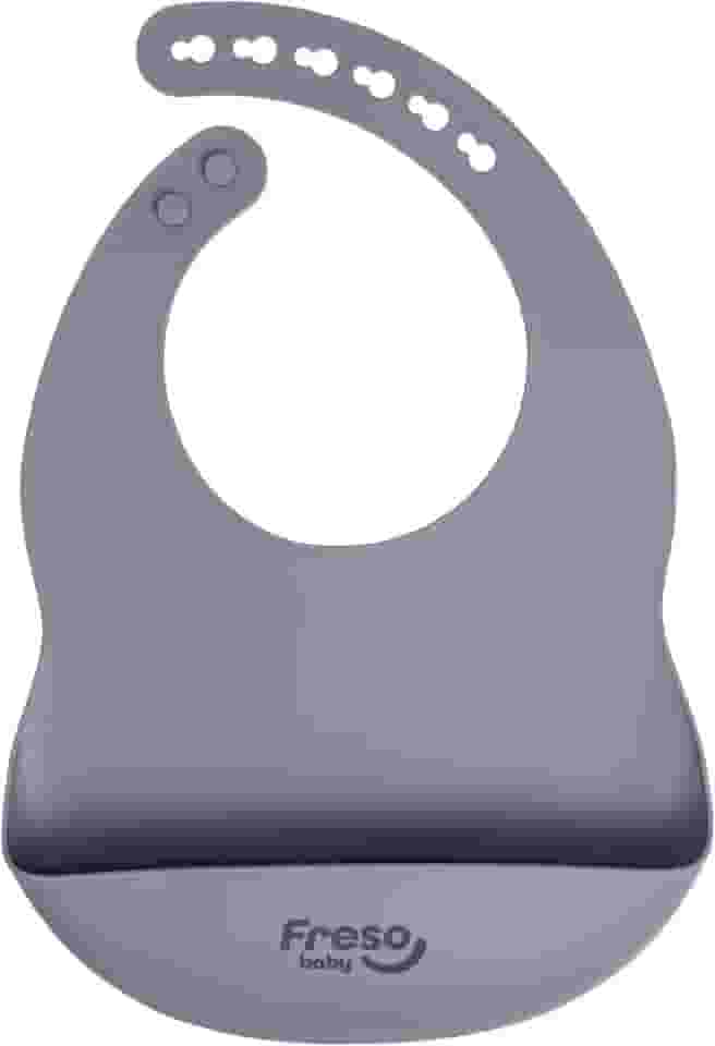 Freso Baby Babador Silicone Alimentação Bebê Introdução Alimentar Blw Impermeável Fecho Ajustável Com Bolso Pega Migalhas Livre De Bpa Cor Cinza