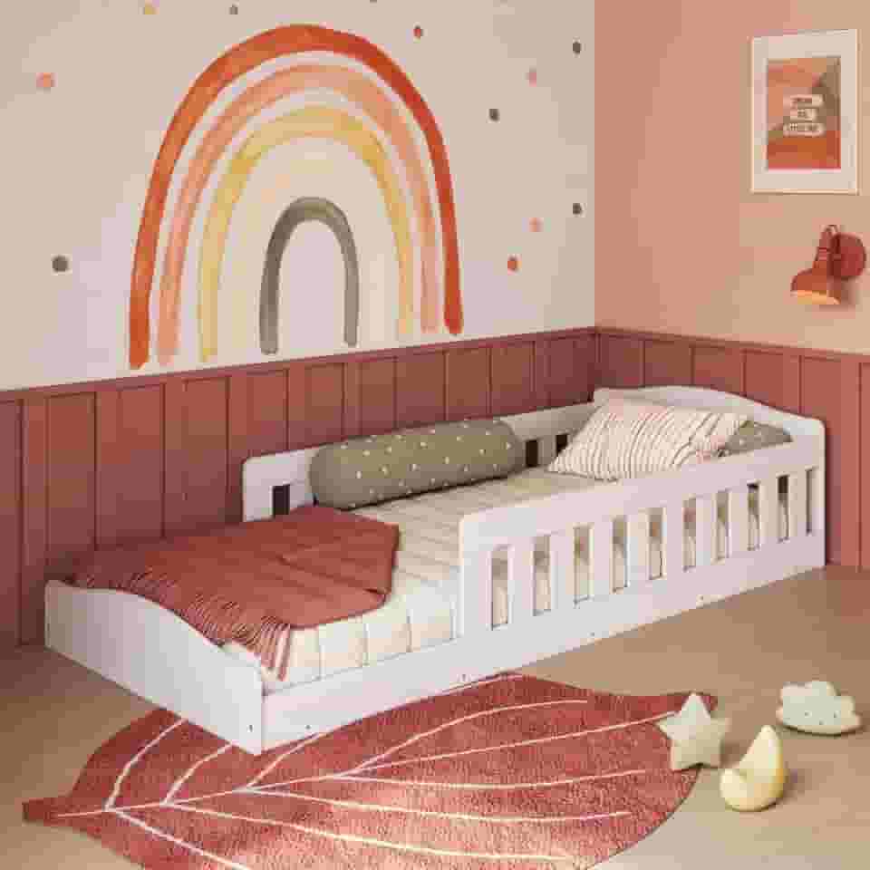 Cama Infantil de Chão Montessoriana de Solteiro Menino Menina com Grade Proteção