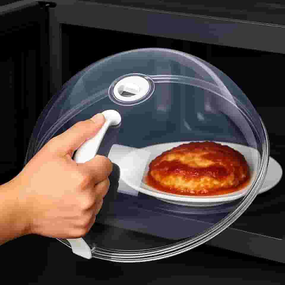 Tampa para Microondas com Válvula de Vapor, Alça Antitérmica, Plástico BPA Free, Resistente a Altas Temperaturas, Transparente – Tampa Protetora para Aquecer Alimentos | Premium MyBrins
