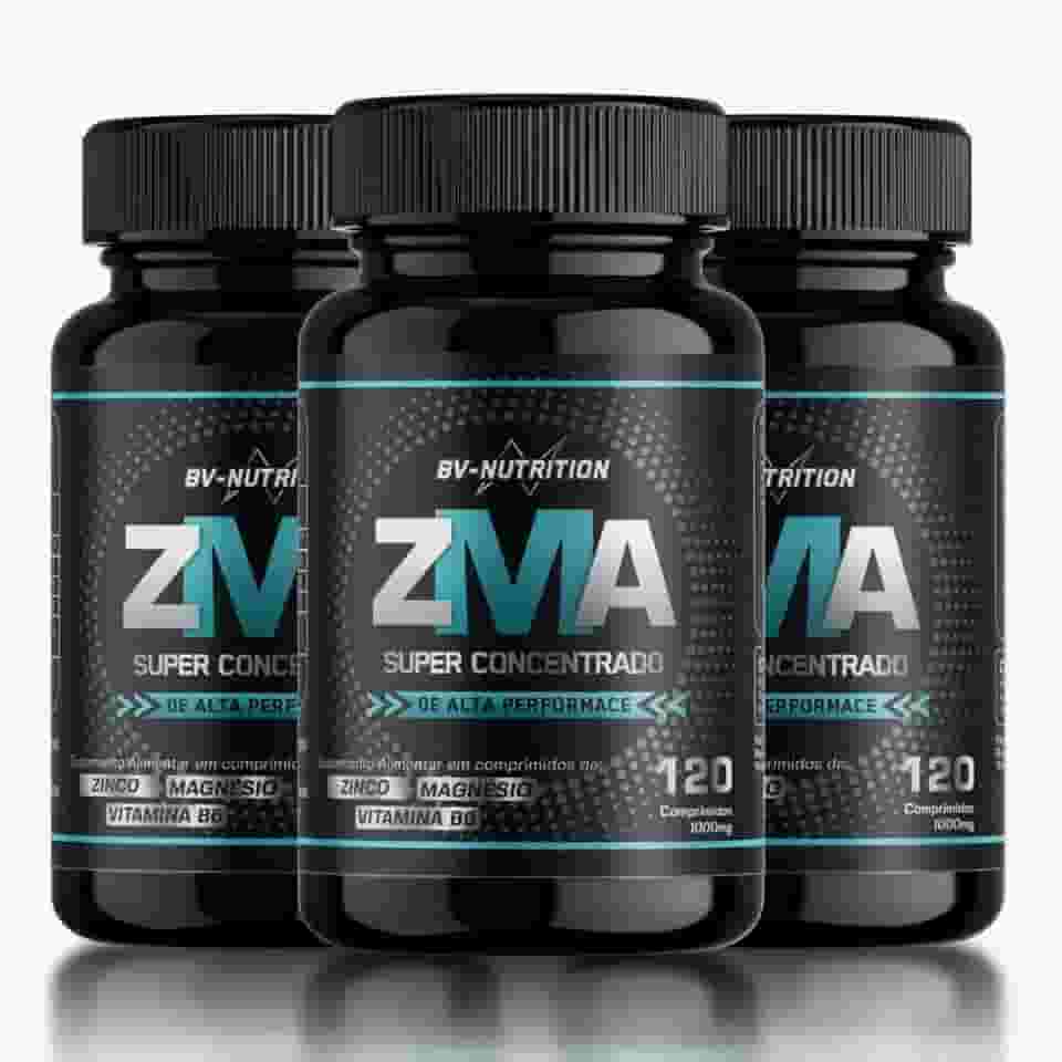 Kit 3x Zma Super Concentrado Zinco Bisglicinato, Óxido e hidróxido de Magnésio Vitamina B6 Piridoxina 120 Comprimidos Rende 60 Doses Suplemento Alimentar Desempenho - BV Nutrition