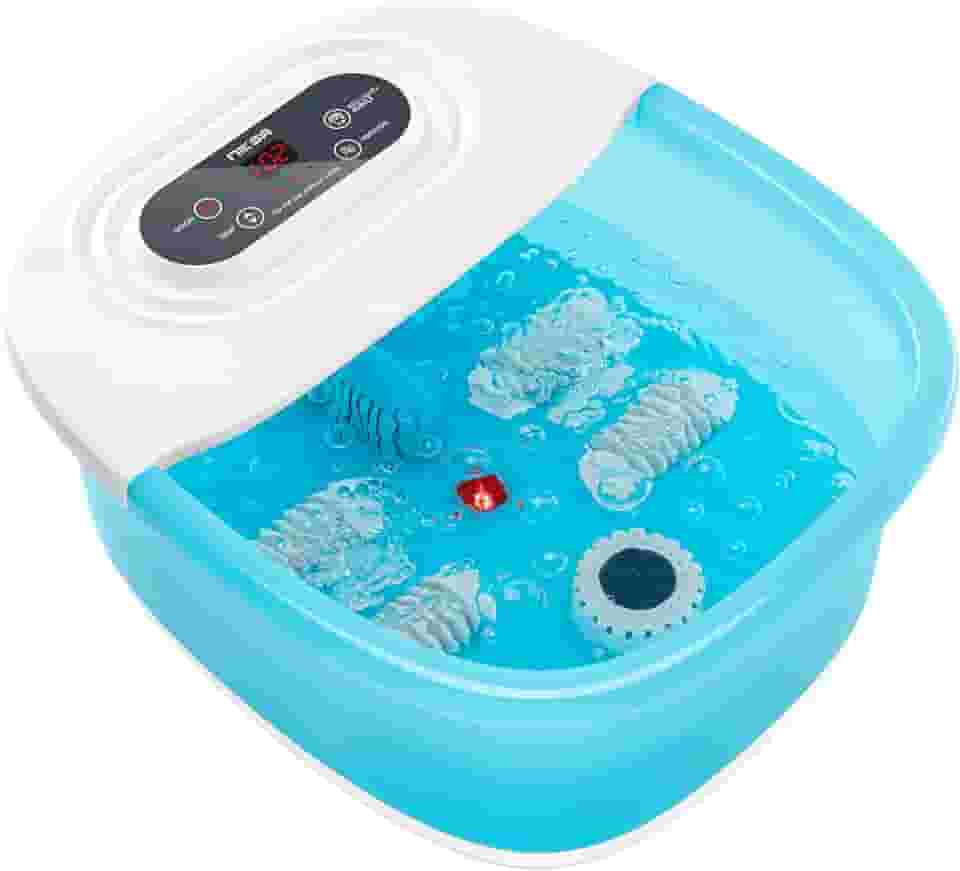 Niksa Massageador de Banho de Spa para Pés Com Calor, Bolhas, Vibração e Luz Vermelha - 4 Rolos de Massagem, Pedicure, Banheira de Spa para Alívio do Estresse, Imersão Com Mini Pontos