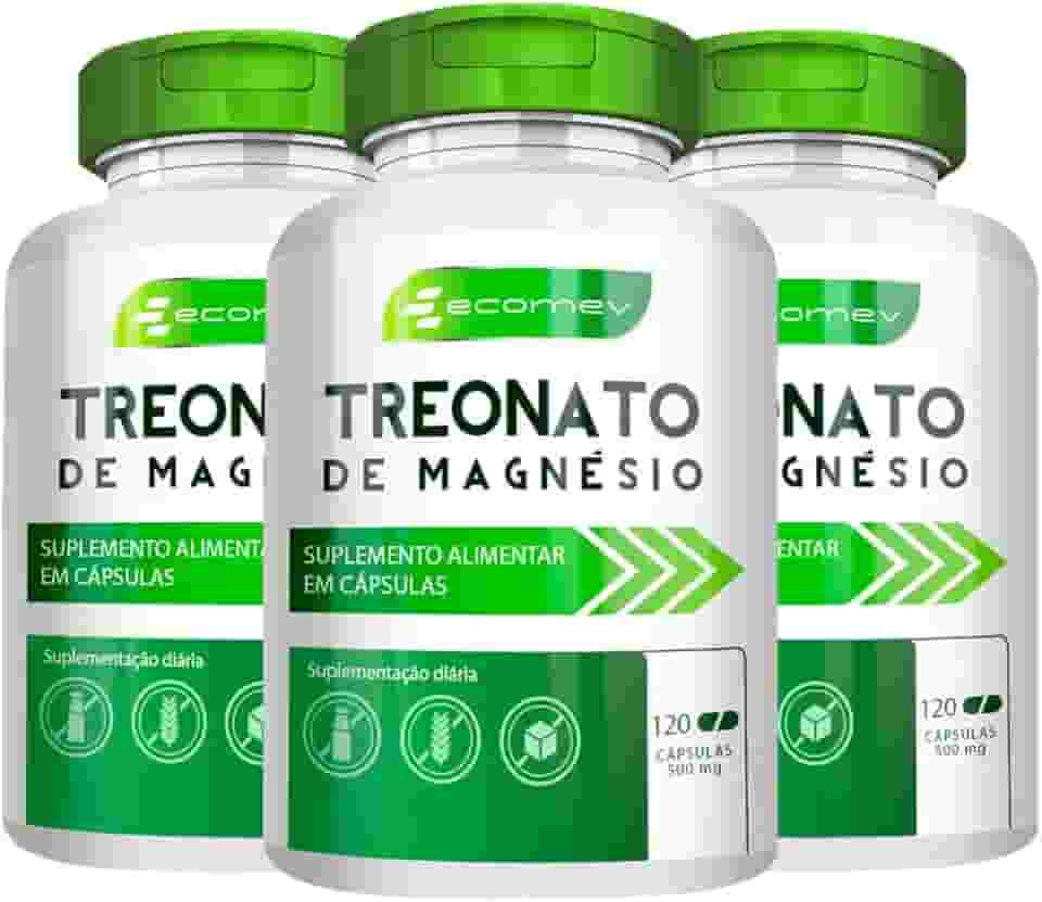 Kit 3Un Magnesio Treonato 100% Puro 500mg 360Caps