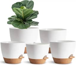 SE SUN-E Pacote com 5 vasos de plantas autoirrigáveis para pessoas preguiçosas, 19 cm, plantador de plástico branco para todas as plantas domésticas, suculentas, violetas africanas, flores e cactos
