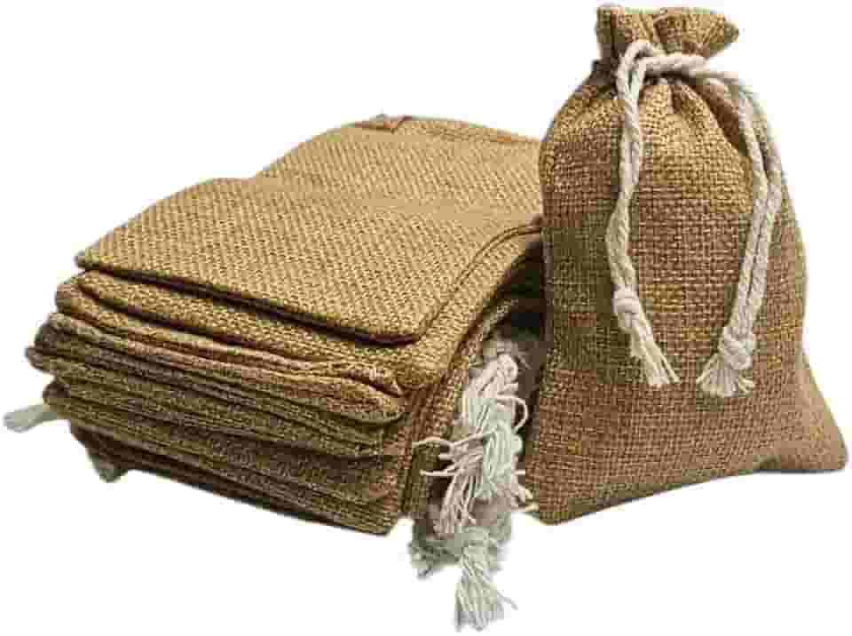 Saquinho de Juta Para Festa e Lembrancinha com 50 unidades (Caramelo, 13 cm x 18 cm)