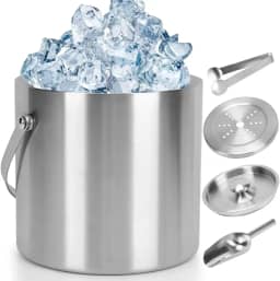 Balde de Gelo de Aço Inoxidável 3L, Com Tampa, Colher, Pinça, Balde de Gelo de Aço Inoxidável Isolado de Parede Dupla, Baldes De Gelo 3l Inox