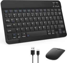 Combo Teclado e Mouse Bluetooth Sem Fio Recarregáveis – Ultrafinos e Compatíveis com Android, iPhone, iPad, Windows Surface e Outros Dispositivos (Preto)