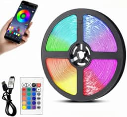 Fita LED Inteligente Bluetooth Aplicativo e Controle Remoto RGB 5050 USB 5 Metros