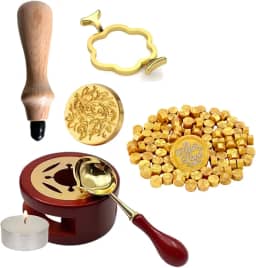 Sinete Completo com acessórios Para Lacre De Cera (Ouro velho)