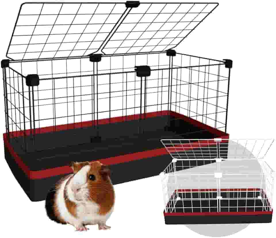 Cercado Gaiola Porquinho da Índia 30x60cm com Bandeja Higiênica Tapete Impermeável Fácil de Limpar Cercadinho Pet (Tela Preta e Tapete Preto)