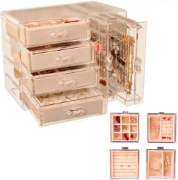 LM Organizador Expositor de Brincos, Colares e Joias com 4 Gavetas Acrílico Moderno