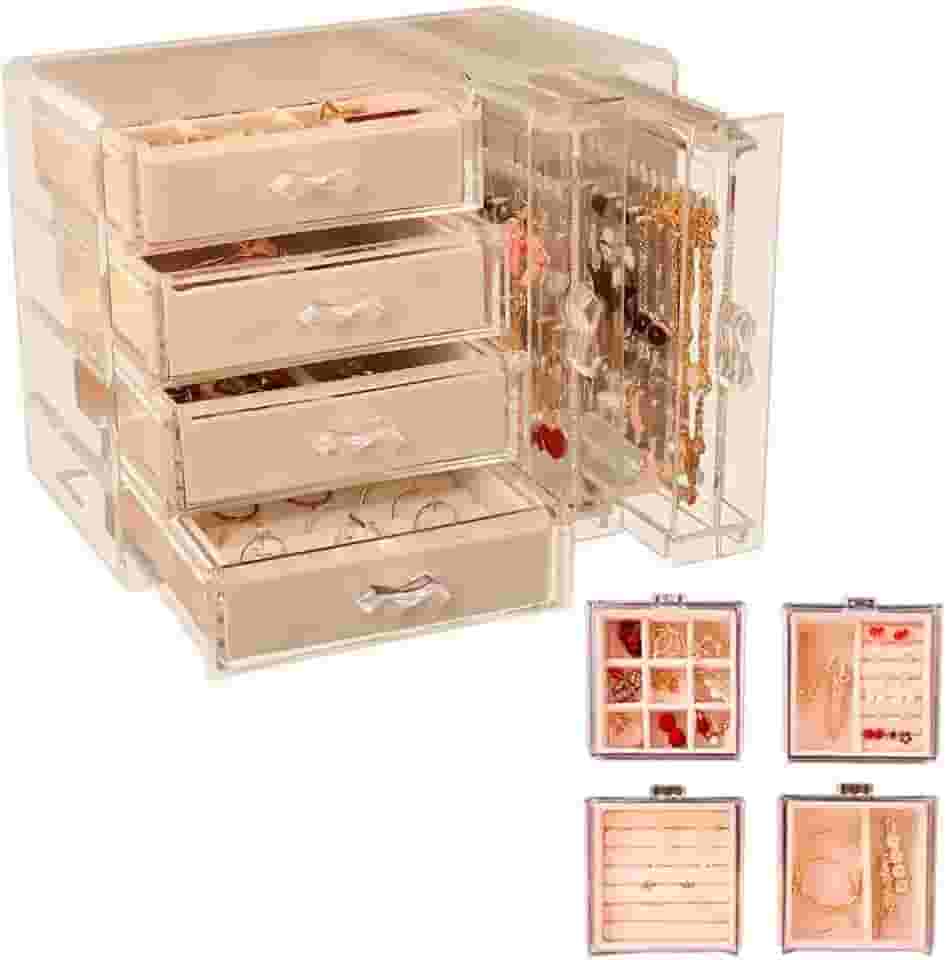 LM Organizador Expositor de Brincos, Colares e Joias com 4 Gavetas Acrílico Moderno