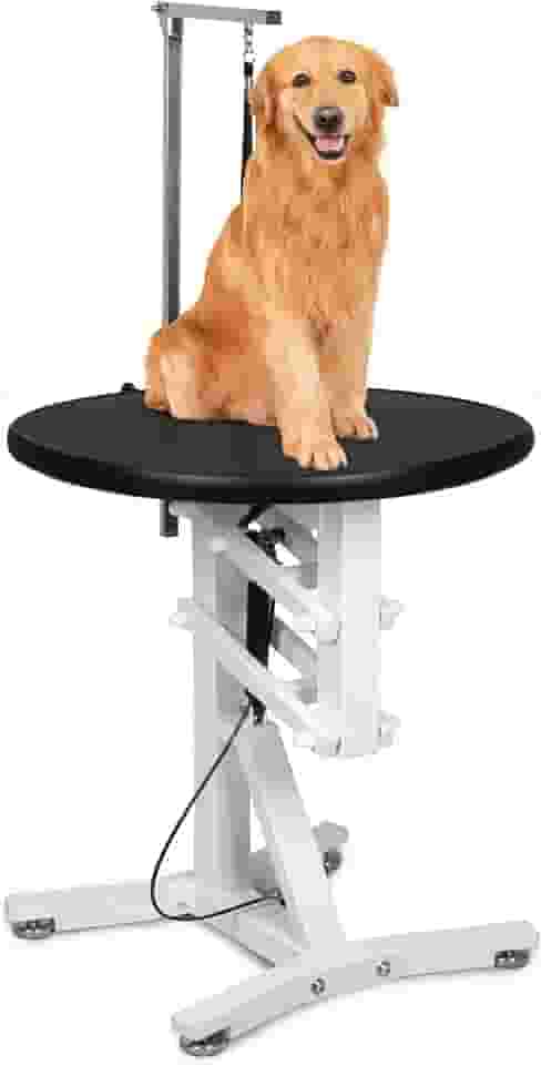 DiDiBirDi Mesa de cuidados para animais de estimação de 58 cm, mesa de cuidados pneumáticos para cães, mesa rotativa circular de borracha antiderrapante, braço superior ajustável, capacidade máxima de