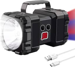 KINGSTER Lanterna Recarregável com LED 5000 Lumen, 4000LM, 3 Modos de Luz, À Prova D'Água, com Saída USB como Banco de Energia, Ideal para Camping