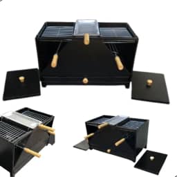 Churrasqueira Erta Mini Grelha e Espeto Giratório Apartamento e Bancada sem Fumaça Vulkania a Carvão