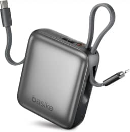 Basike Carregador Portátil 10000mAh, Mini Power Bank com Cabos Integrados, Carregamento Rápido 22.5W(MAX), Pequeno, Led Indicador de Bateria para iPhone/Samsung/Huawei/Xiaomi, etc (Cinza)