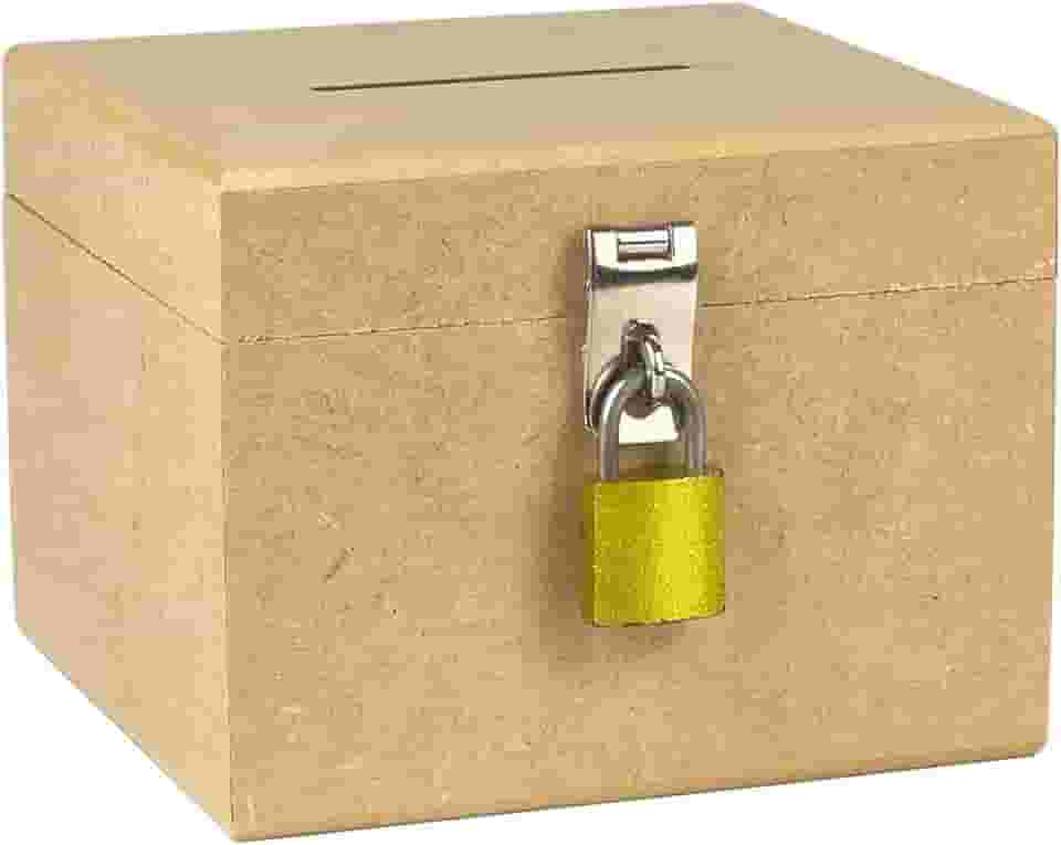 Cofrinho Mdf Caixa Cofre Para Notas e Moedas (QUADRADO + CADEADO)