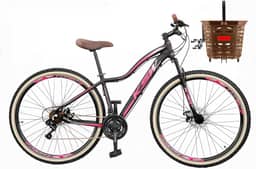 Bicicleta Aro 29 Feminina Quadro em Alumínio KSW MWZA com Cesta Estilo Retrô Vintage 21 Velocidades Freio a Disco