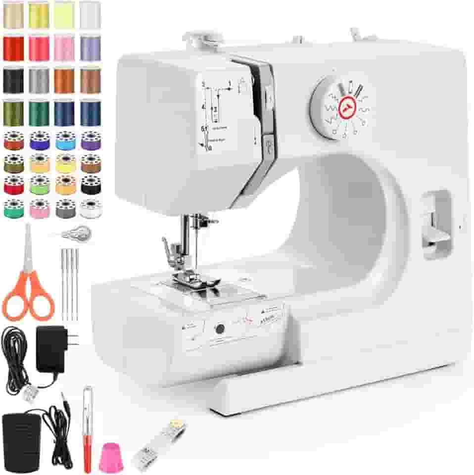 Mini máquina de costura,máquina de costura elétrica portátil para iniciantes,velocidade dupla de 12 pontos com pedal e kit de costura de 42 peças,fácil de usar,110V-220V