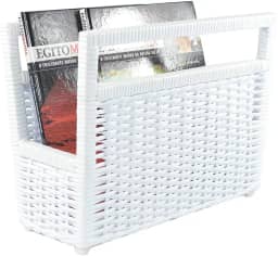 Porta Revisteiro Cesto Jornais Livros Fibra Sintética 34x30x20 - Branco