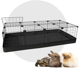 Cercado para Porquinho da Índia Coelho com Teto e Bandeja Impermeável 60x120x30cm Telas Pretas e detalhe Preto
