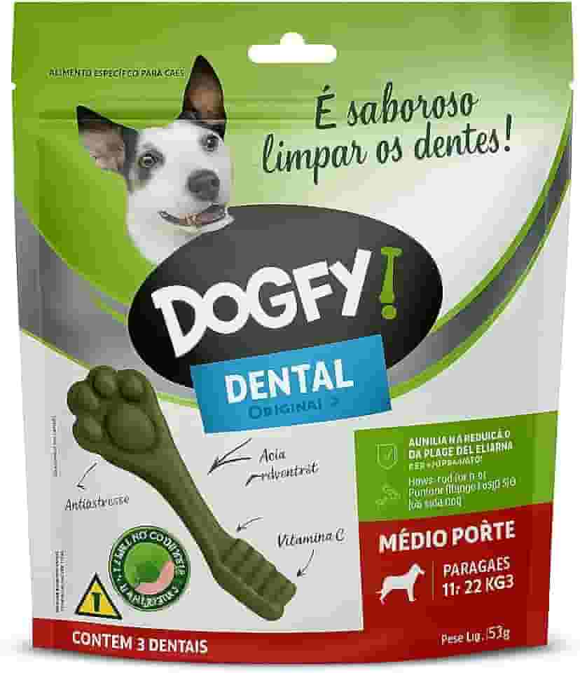 DogFy! Petisco Funcional para Cães Médios 11-22kg | Snack Dental com Vitamina C | Reduz Tártaro e Placa | Higiene Oral Diária com Sabor Delicioso | Embalagem com 3 Unidades