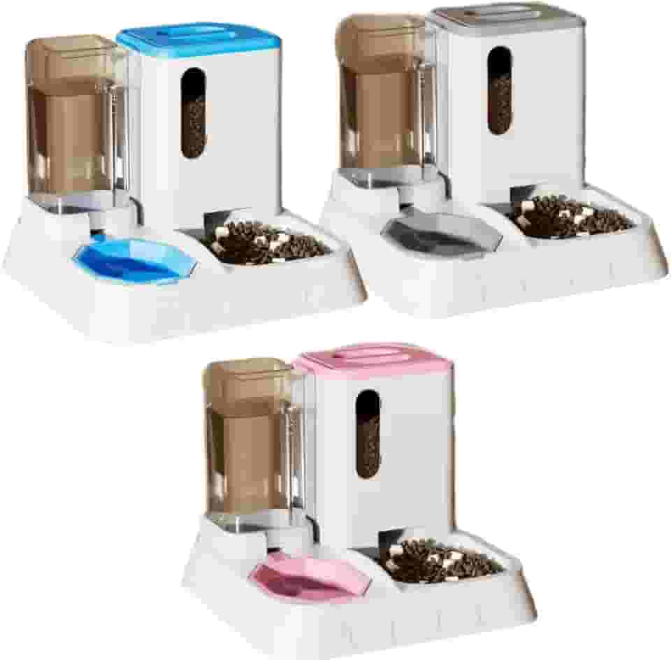 Comedouro e Bebedouro Duplo Dispenser Automático 1,3L e 1,2kg para Pet Cães e Gatos (Azul)