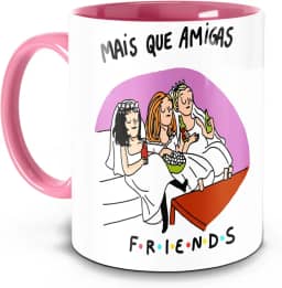 Yexati Caneca Mais Que Amigas Friends 325ml Cerâmica Cilíndrica Amarela