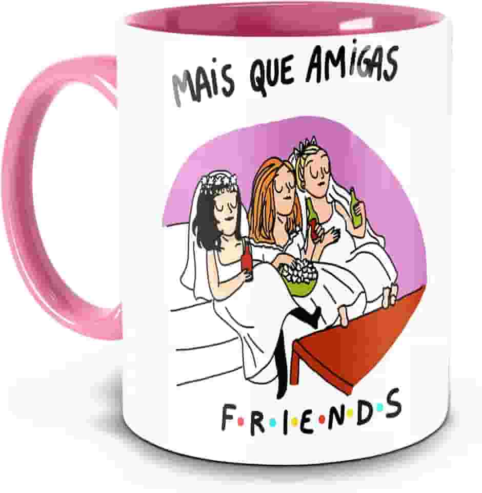 Yexati Caneca Mais Que Amigas Friends 325ml Cerâmica Cilíndrica Amarela