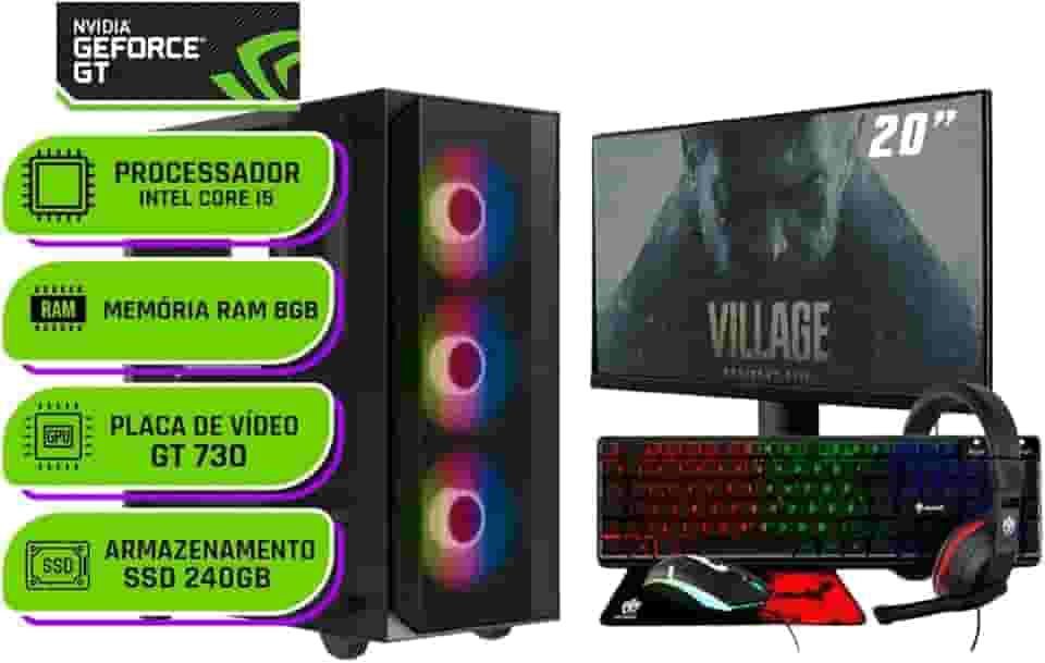 PC Gamer Alligator Shop Intel Core i5 3470, GeForce GT 730 4GB, Memoria 8GB DDR3, SSD 240GB, Monitor 20 Polegadas