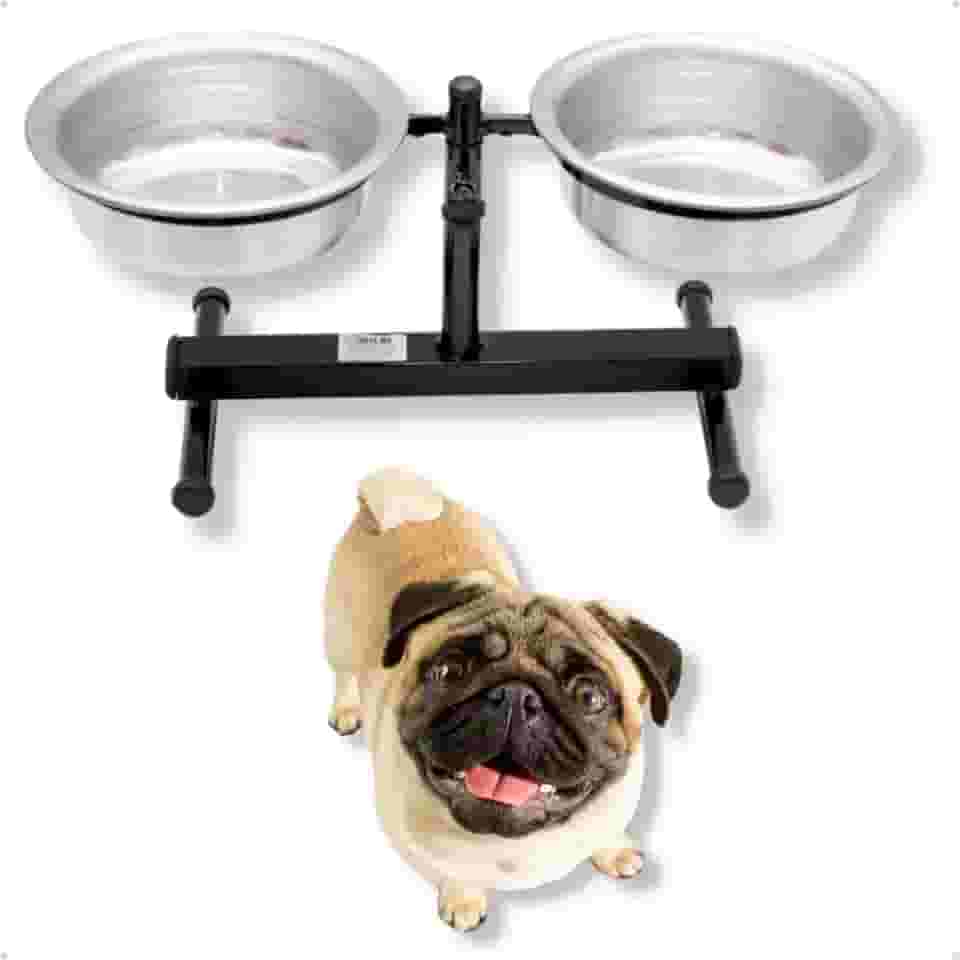 Comedouro Duplo Elevado PP MINI Preto 600ml Alto Pote Ajustável Regulável Para Cachorro