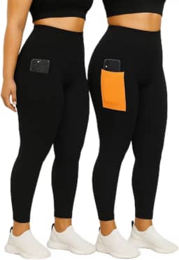 Kit 2 Calças Legging Plus Size com Bolso Lateral, para Academia, Alta Compressão, Cores Sortidas, Nao Fica Transparente