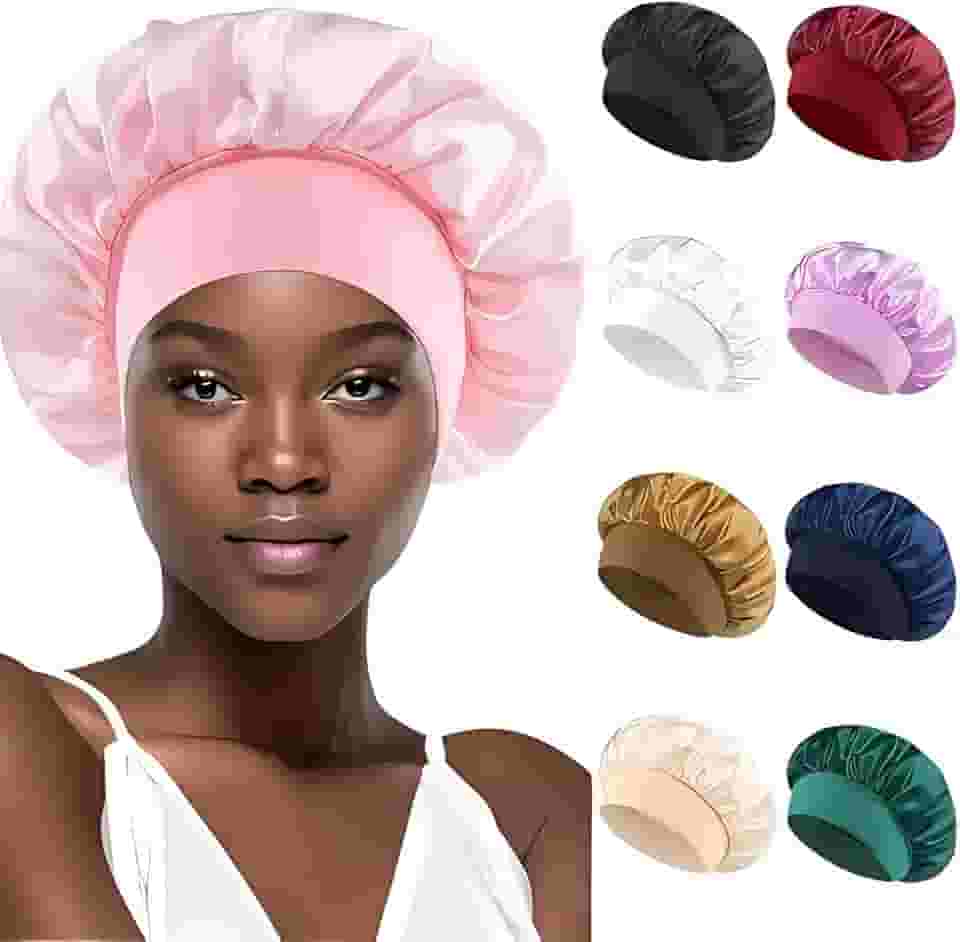 Touca de Cetim 30 Centímetros, Touca com Faixa Larga e Confortável, Cacheados, Lisos, Cabelos Sem Frizz