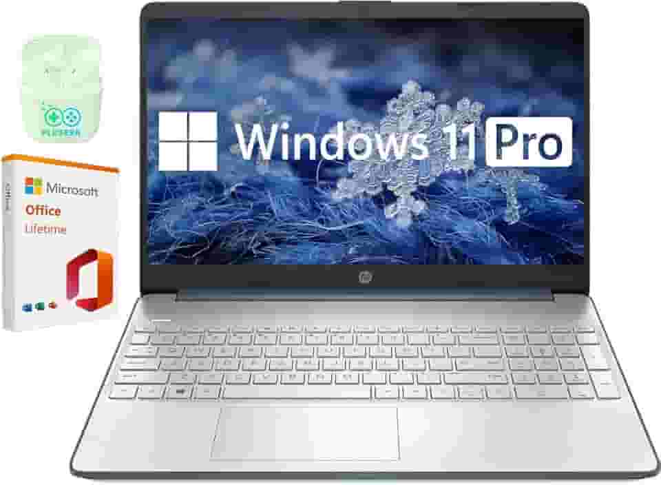 HP Laptop empresarial e estudantil de 15,6 polegadas, laptop Intel Core i3, Windows 11 Pro com licença vitalícia do Microsoft Office, fones de ouvido Plusera (Intel Core i3, RAM de 32 GB | SSD de 1