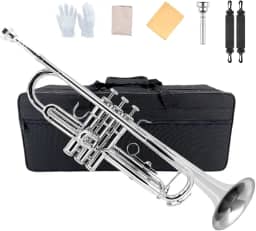 Yinfente Trompete Bb para Iniciantes e Avançados, Conjunto com Estojo Banhado a Prata, Bocal 7C, Kit de Limpeza, Luvas, Instrumento de Latão e Cuproníquel
