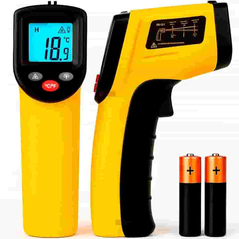Termometro Digital Industrial e Culinario Infravermelho com Mira a Laser para Comida Fritura Assados -50°C A 400°C, Qualidade e Robustez, Medição Precisa e Rapida + Bateria Inclusa