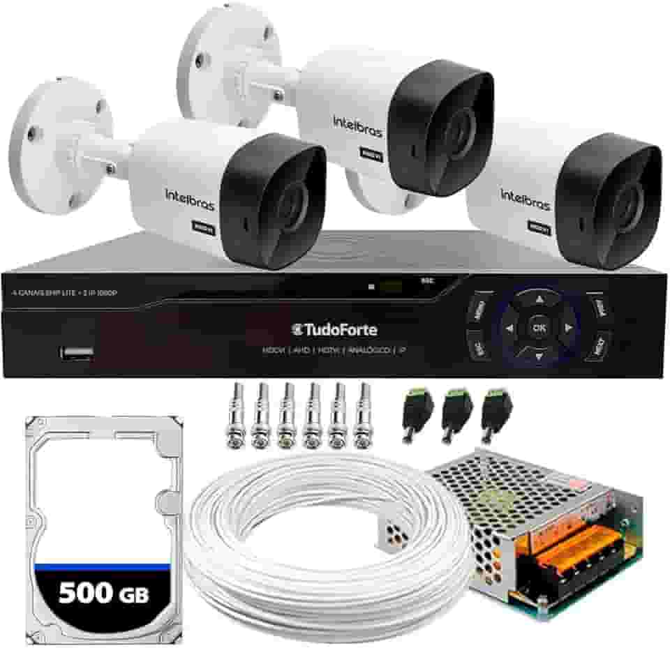 Kit 3 Câmeras Segurança Intelbras 1120B DVR 4 Canais Com HD Completo
