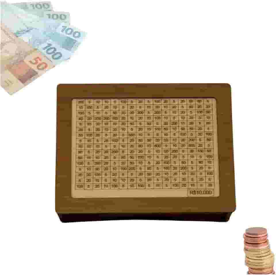 Cofre Desafio 10mil Motivacional Cofre de Dinheiro Caixa de Poupança Cofre Madeira Wood Box Safe Viajar Premium Azimark