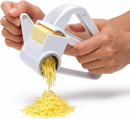 Ralador De Queijo Manual Tipo Manivela Com 2 Tipos De Lâminas Em Inox Rotativas