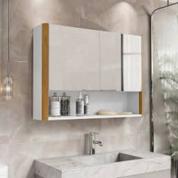 Armário de Banheiro Aéreo 2 Portas Com Espelho Espelheira Com Nicho Santorini (Branco/Nature)