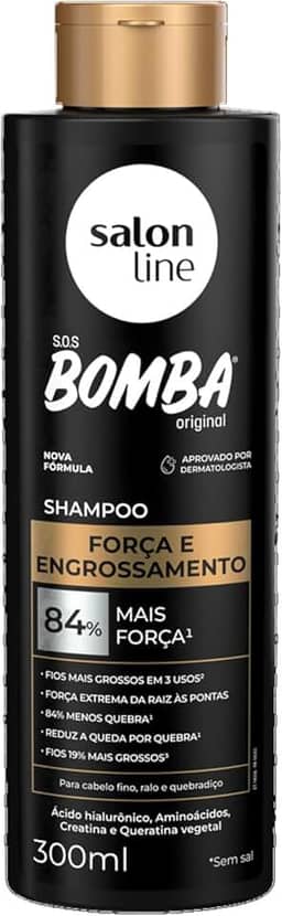 Salon Line, Shampoo, SOS Bomba, Força e Engrossamento, Vegano - Todos os Tipos de Cabelos, 300 ml