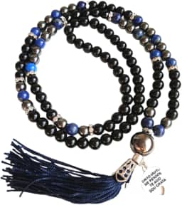 JAPAMALA 108 CONTAS EM PEDRAS NATURAIS ÔNIX, LÁPIS LAZULI E HEMATITA