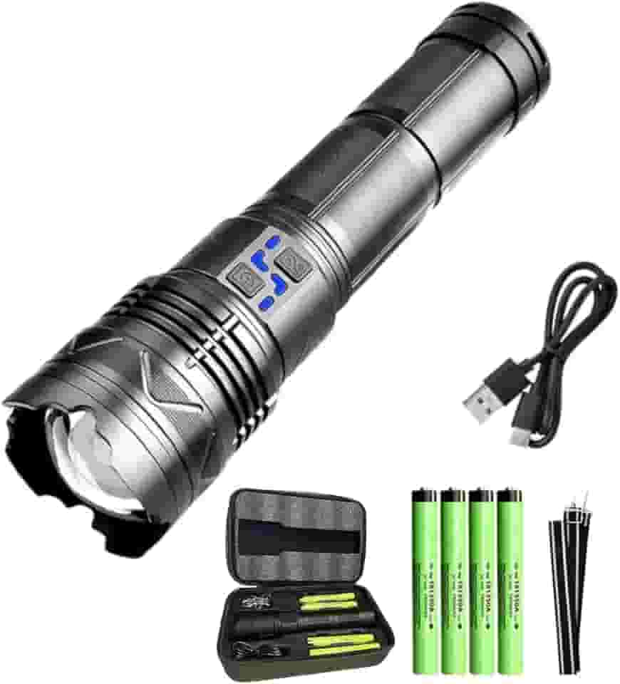 Lanterna Tática Ultra Potente W600 Recarregável USB com Zoom Longo Alcance para Trilhas Sitio Fazenda Vigilante