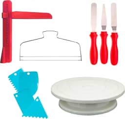 Kit Completo Bailarina Girátoria + Nivelador + 3 Raspadores + 3 Espátulas + Nivelador Ajustável Decorar Confeitaria Prato Bolo Profissional