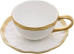 WOLFF - Xícara de Chá De Porcelana Dubai Branco e Dourado 200ml